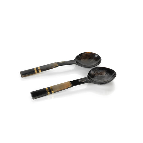 Seychelles Variegated Horn Salad Servers | Bone & Brass