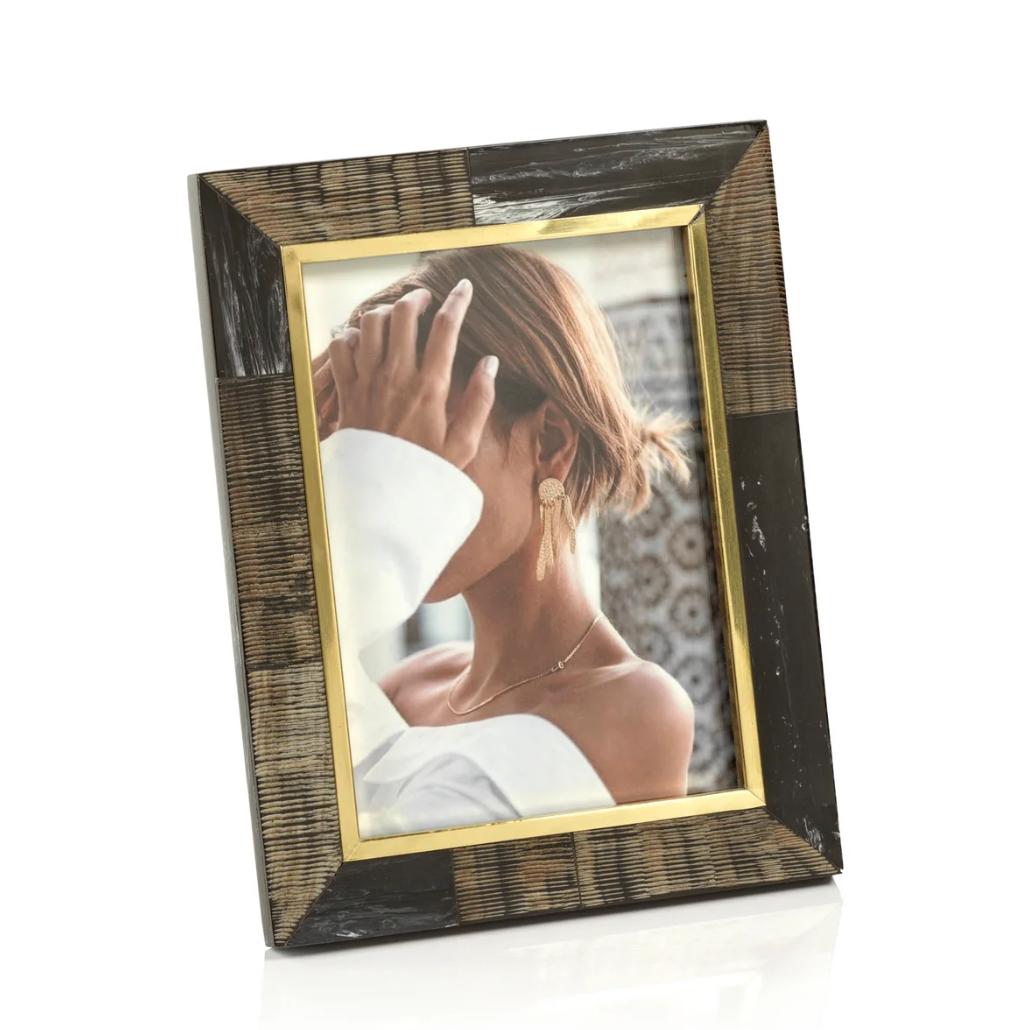 Shagrin Black Horn Brass Trim Photo Frame 5x7 | Bone & Brass