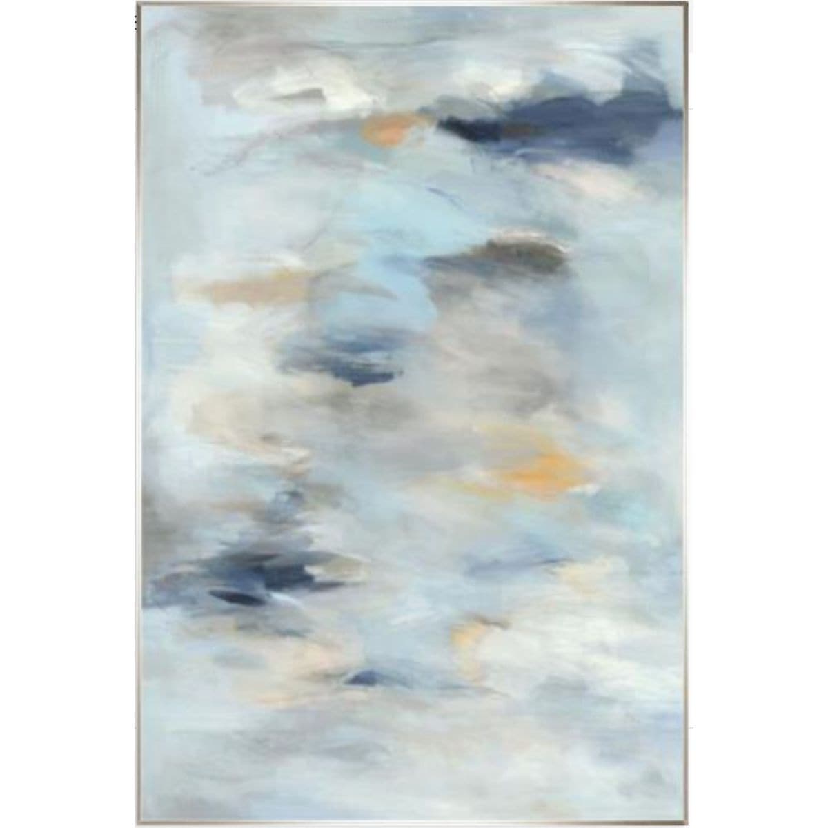 Abstract giclee painting by Guseul Park with graceful movement in soft blues, grays, and warm ochre tones.