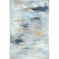 Abstract giclee painting by Guseul Park with graceful movement in soft blues, grays, and warm ochre tones.
