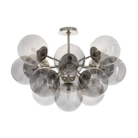 Shine Flush Mount Chandelier with 13 smoked glass globes and polished nickel accents.