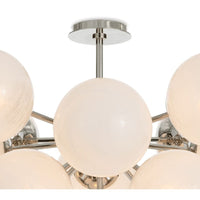 Shine Flush Mount with white swirled glass spheres and polished nickel accents, mid-century modern style.