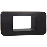Sleek black steel console with rounded rectangular top and solid ovoid base, 60"W.