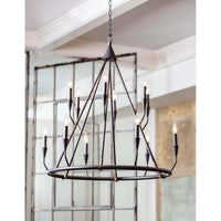 Sierra Blackened Steel Double Tier Chandelier, rustic farmhouse style with 12 candelabra bulbs.