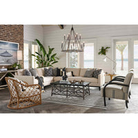 Sierra Blackened Steel Double Tier Chandelier, 41"H x 35.5"W, with 12 candelabra bulbs, in a modern farmhouse living room.