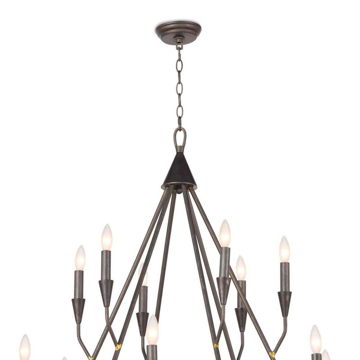 Sierra Blackened Steel Double Tier Chandelier with 12 candelabra bulbs, rustic modern farmhouse style.