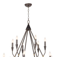 Sierra Blackened Steel Double Tier Chandelier with 12 candelabra bulbs, rustic modern farmhouse style.