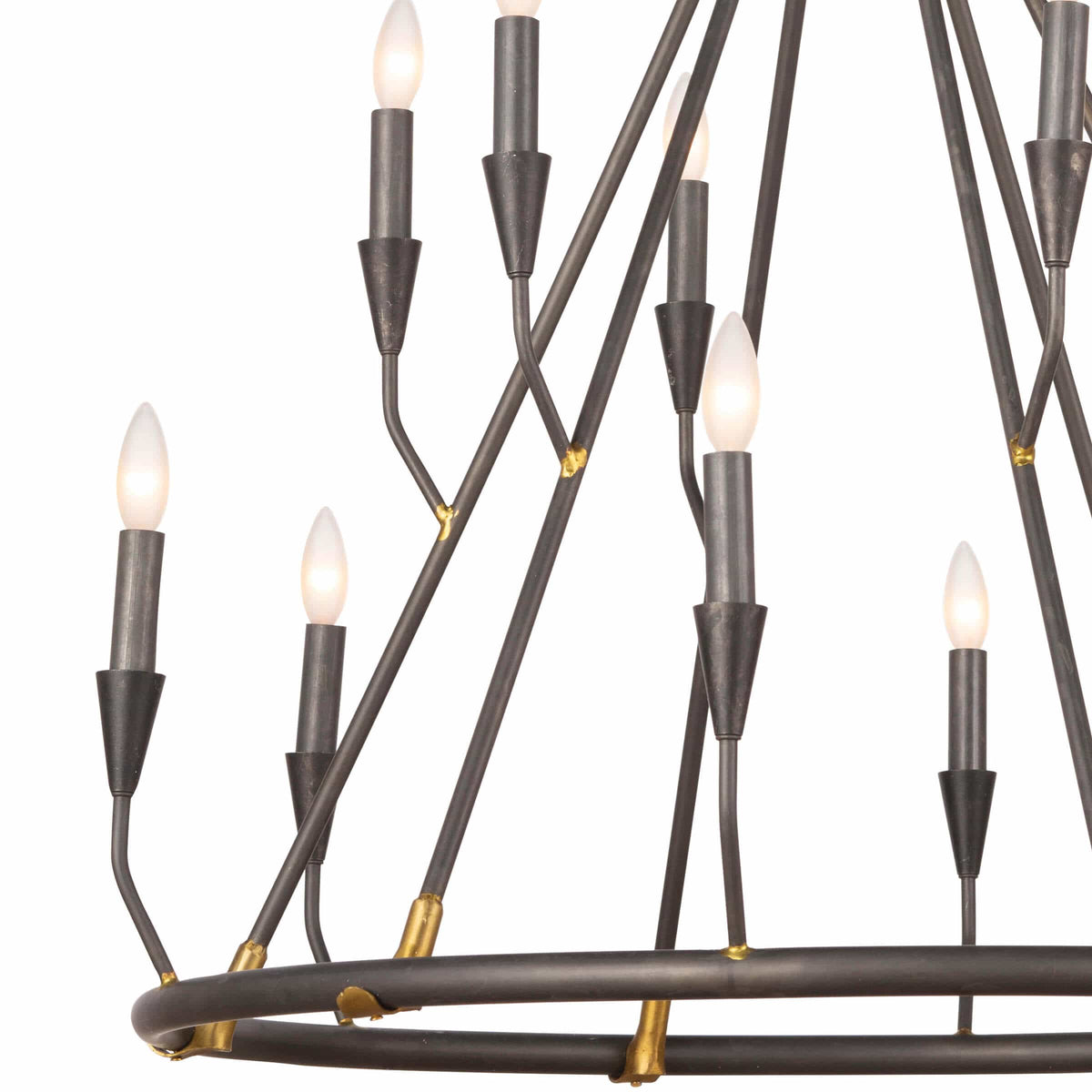 Sierra Blackened Steel Double Tier Chandelier, rustic modern farmhouse design with 12 candelabra bulbs.