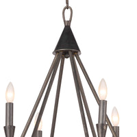 Sierra Blackened Steel Double Tier Chandelier, rustic modern farmhouse style, with candelabra bulbs.
