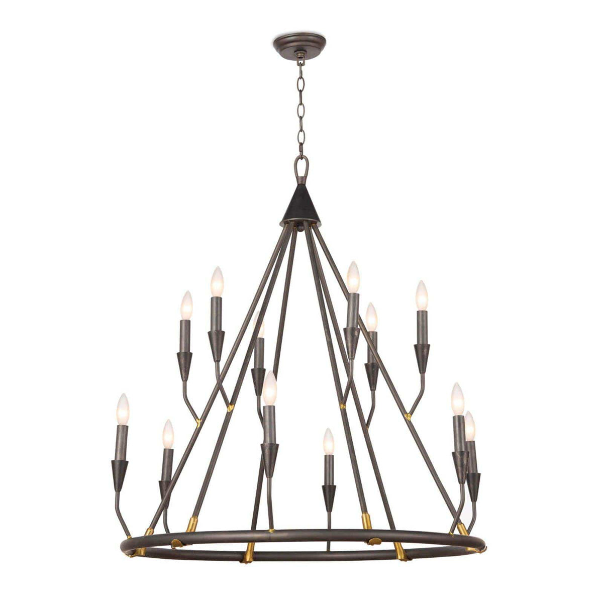 Sierra Blackened Steel Double Tier Chandelier, rustic modern farmhouse style, 12 candelabra bulbs.