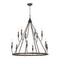 Sierra Blackened Steel Double Tier Chandelier, rustic modern farmhouse style, 12 candelabra bulbs.