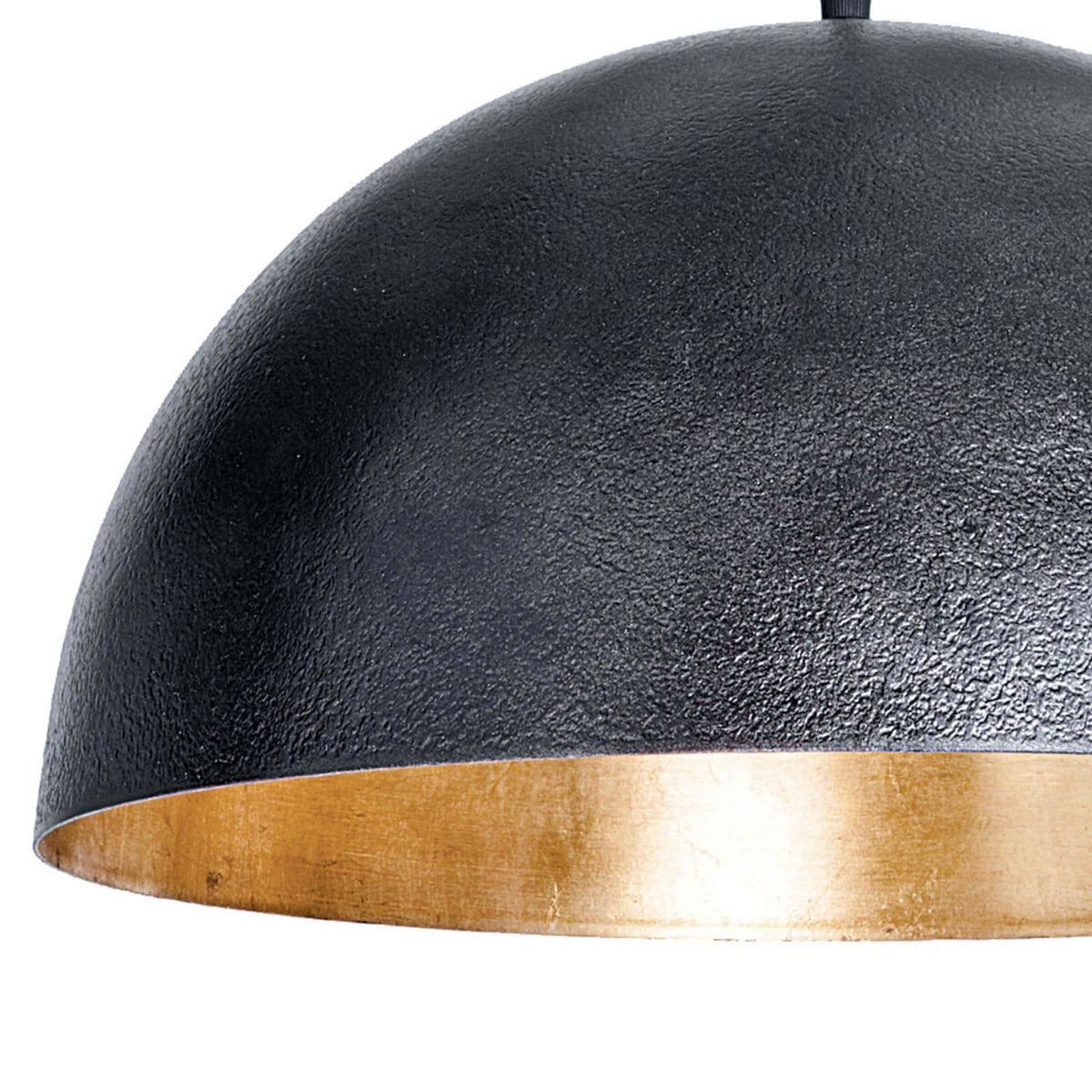 Sigmund Small Black Gold Pendant light with a textured dome shade and gold-leafed interior rim.