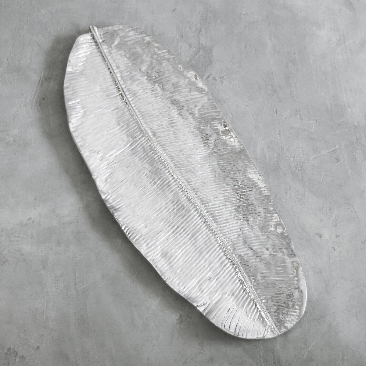 Silver Banana Leaf Extra Large Serving Platter - Platter Top View | Bone & Brass