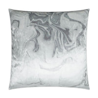 Silver Haze Swirl Throw Pillow, a 24" square luxury polyester pillow with a gray and white marbled design.