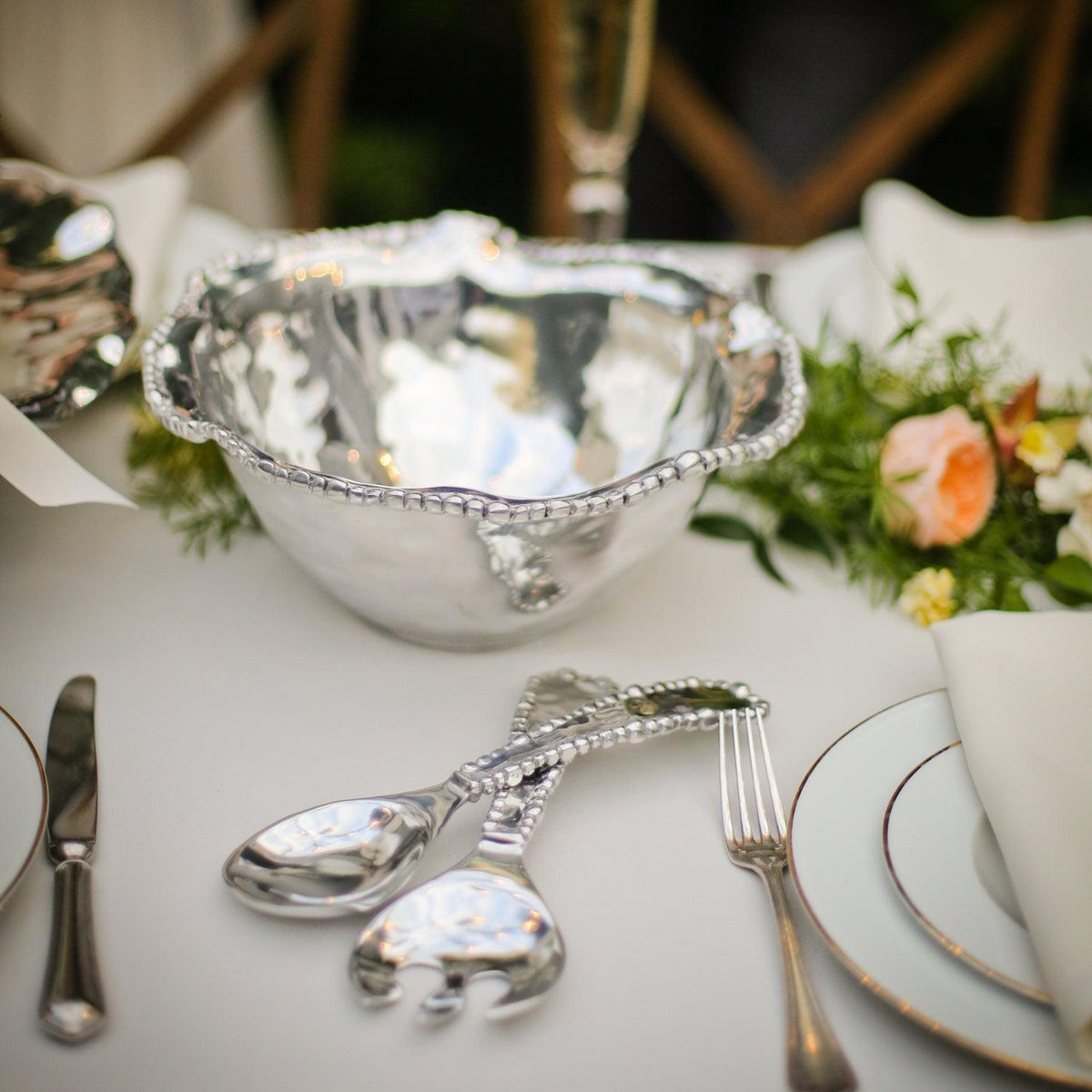 Silver Organic Pearl Medium Serving Bowl - Bowl Detail | Bone & Brass
