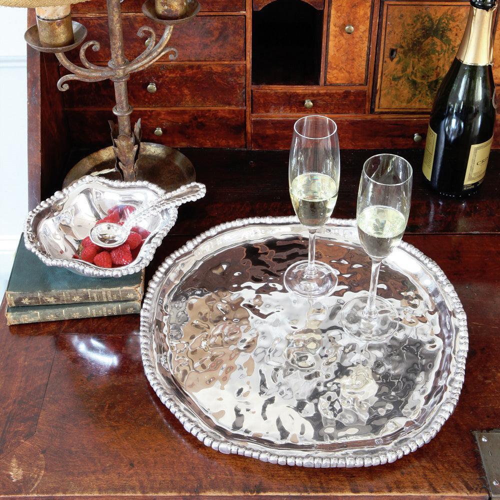 Silver Organic Pearl Nova Round Serving Platter - Platter Detail | Bone & Brass