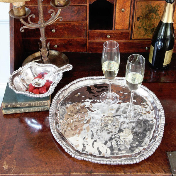 Silver Organic Pearl Nova Round Serving Platter - Platter Detail | Bone & Brass
