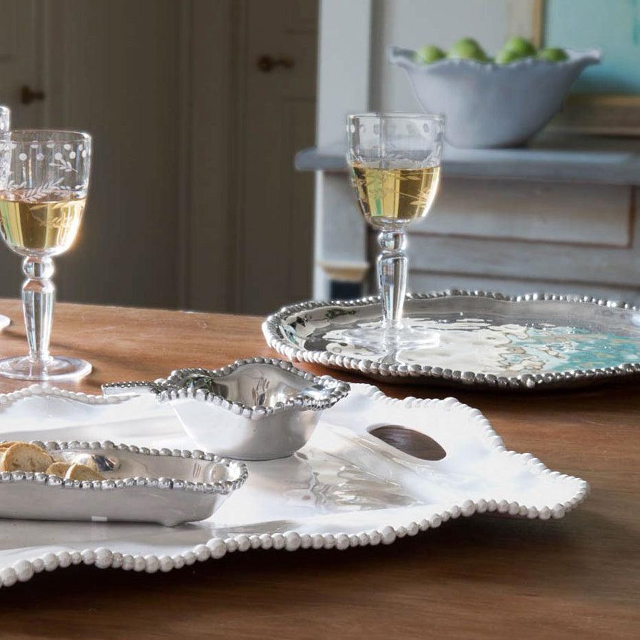 Silver Organic Pearl Nova Round Serving Platter - Platter Top View | Bone & Brass