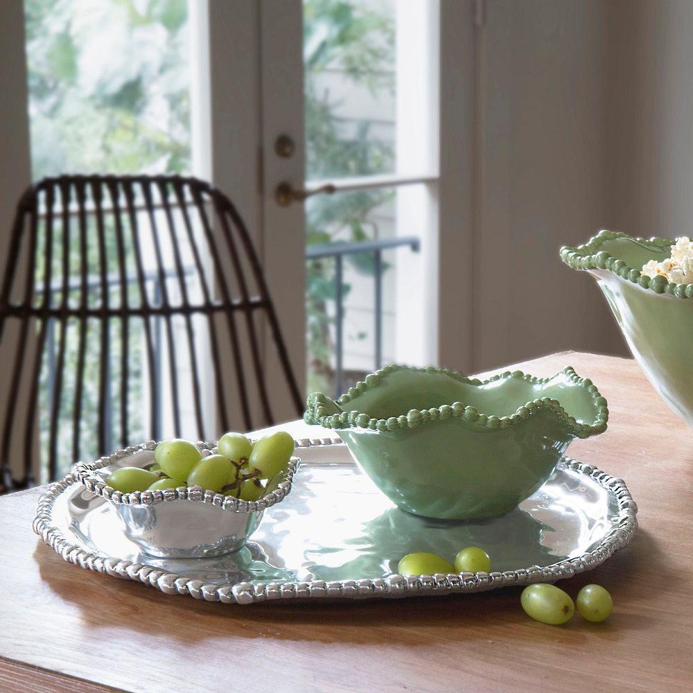 Silver Organic Pearl Nova Round Serving Platter - Platter Side View | Bone & Brass