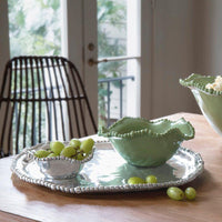 Silver Organic Pearl Nova Round Serving Platter - Platter Side View | Bone & Brass