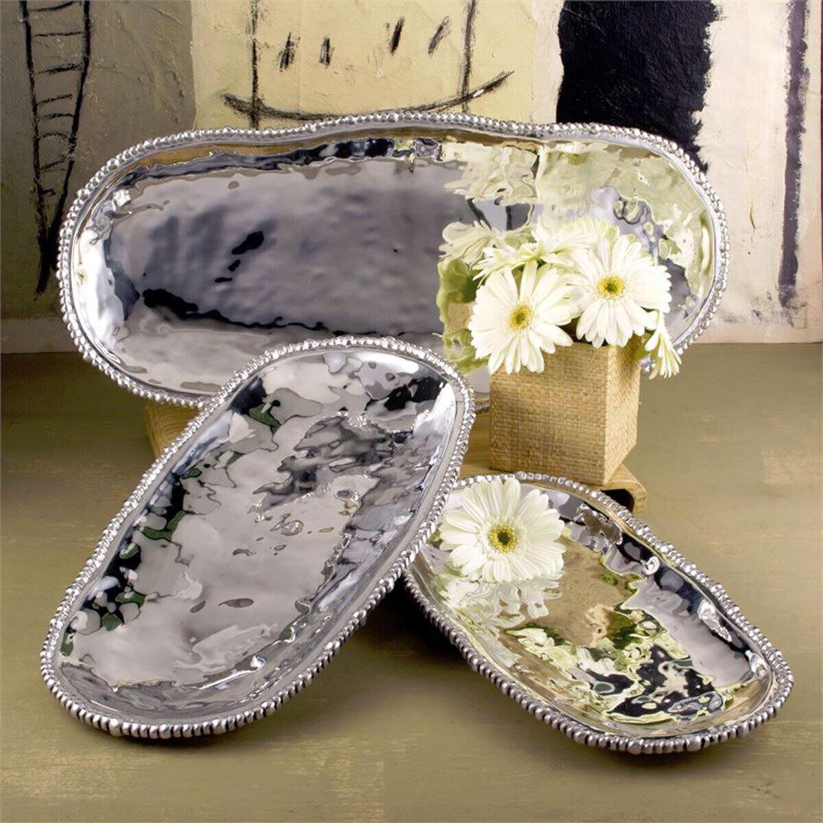 Silver Organic Pearl Small Oval Platter - Platter Top View | Bone & Brass