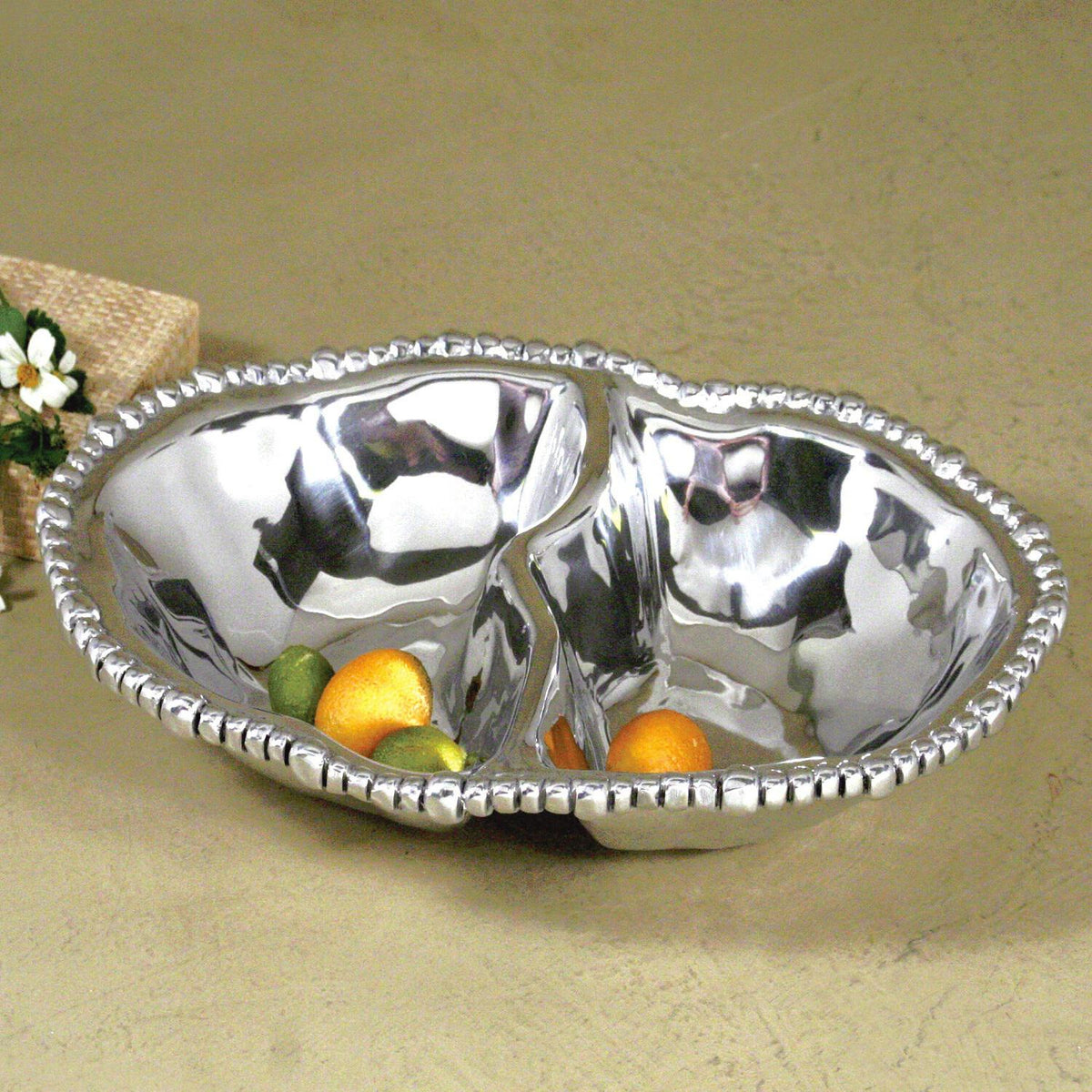 Silver Organic Shape Pearl Double Dip Serving Bowl - Set Detail | Bone & Brass