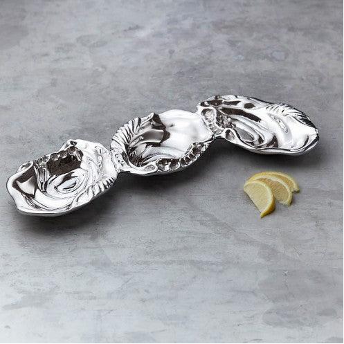 Silver Oyster Triple Dip Serving Bowl - Bowl Top View | Bone & Brass