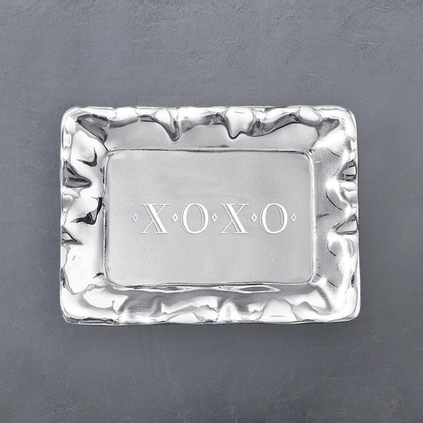 Silver XOXO Engraved Rectangular Decorative Tray - Tray Detail | Bone & Brass