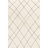 Sinop cream and black hand-tufted wool rug with a globally inspired diamond pattern.