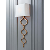 Elegant Sinuous Sconce Gold Leaf wall light with a twisting metal pattern and natural linen shade.