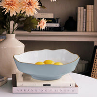 Slate Blue & White Dakota Medium Serving Bowl - Bowl Top View | Bone & Brass