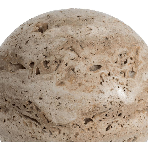 Close-up of a Sloane Travertine Bookend, showcasing its natural porous beige and brown stone texture.
