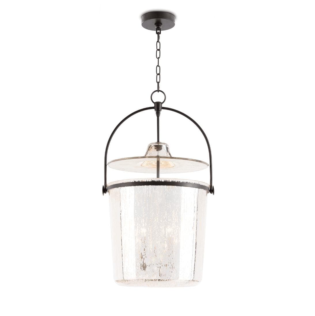 Small bronze Emerson bell jar pendant with antique mercury glass and oil rubbed bronze hardware.