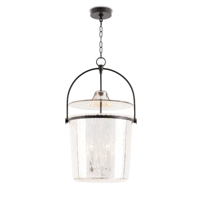 Small bronze Emerson bell jar pendant with antique mercury glass and oil rubbed bronze hardware.