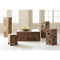 Small Brown Teak Slice Pedestal - Table Side View | Bone & Brass
