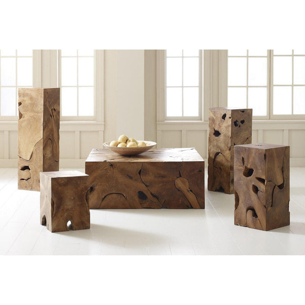 Small Brown Teak Slice Pedestal - Table Side View | Bone & Brass