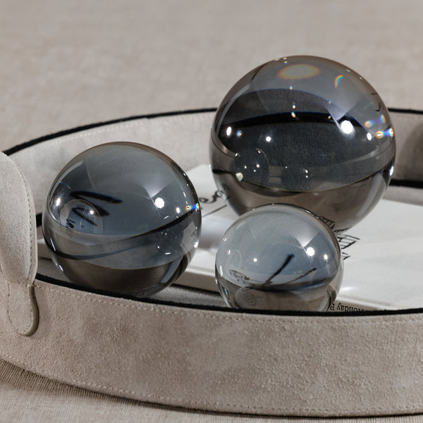 Smoke Grey Decorative Crystal Glass Ball - Detail View | Bone & Brass