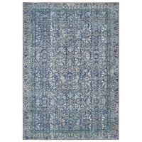Sofia Blue Casual Rug with antique-inspired traditional patterns, machine-woven polyester chenille.