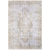 Sofia Grey & Gold traditional rug with a distressed pattern, machine-woven polyester chenille.