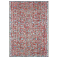 Sofia Red & Blue Casual Rug with distressed traditional pattern, machine-woven polyester chenille.