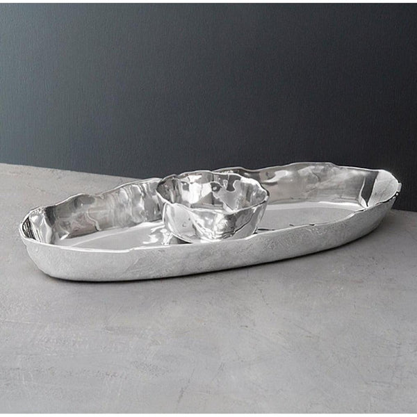 Soho Silver Deep Oval Chip & Dip Serving Platter - Set Detail | Bone & Brass