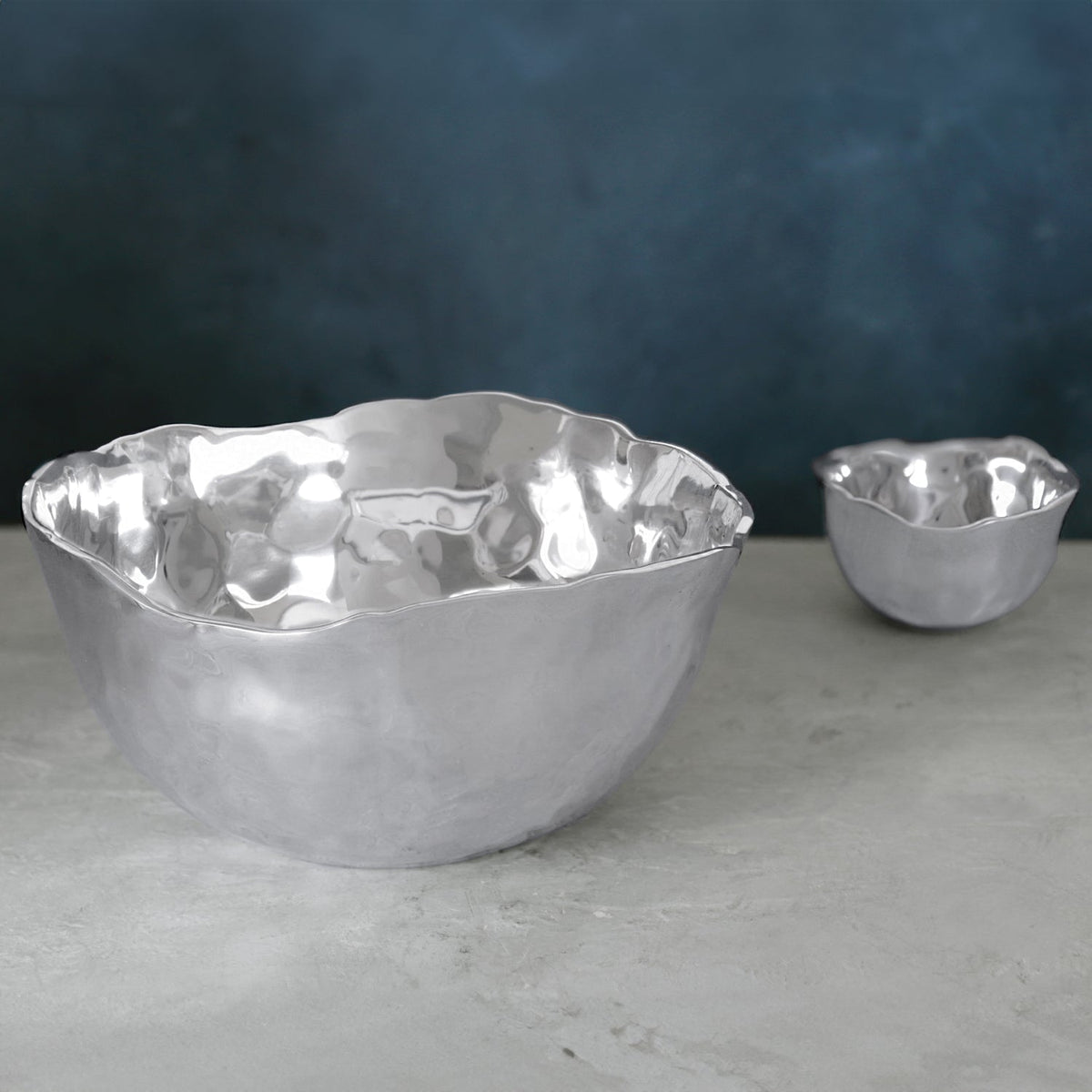Soho Silver Organic Shaped Medium Deep Serving Bowl - Bowl Detail | Bone & Brass