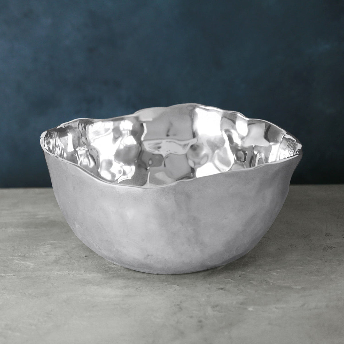 Soho Silver Organic Shaped Medium Deep Serving Bowl - Bowl Top View | Bone & Brass