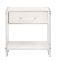 Sonia Pearl Shagreen & Lucite 1-Drawer Nightstand with gold hardware and a lower shelf.