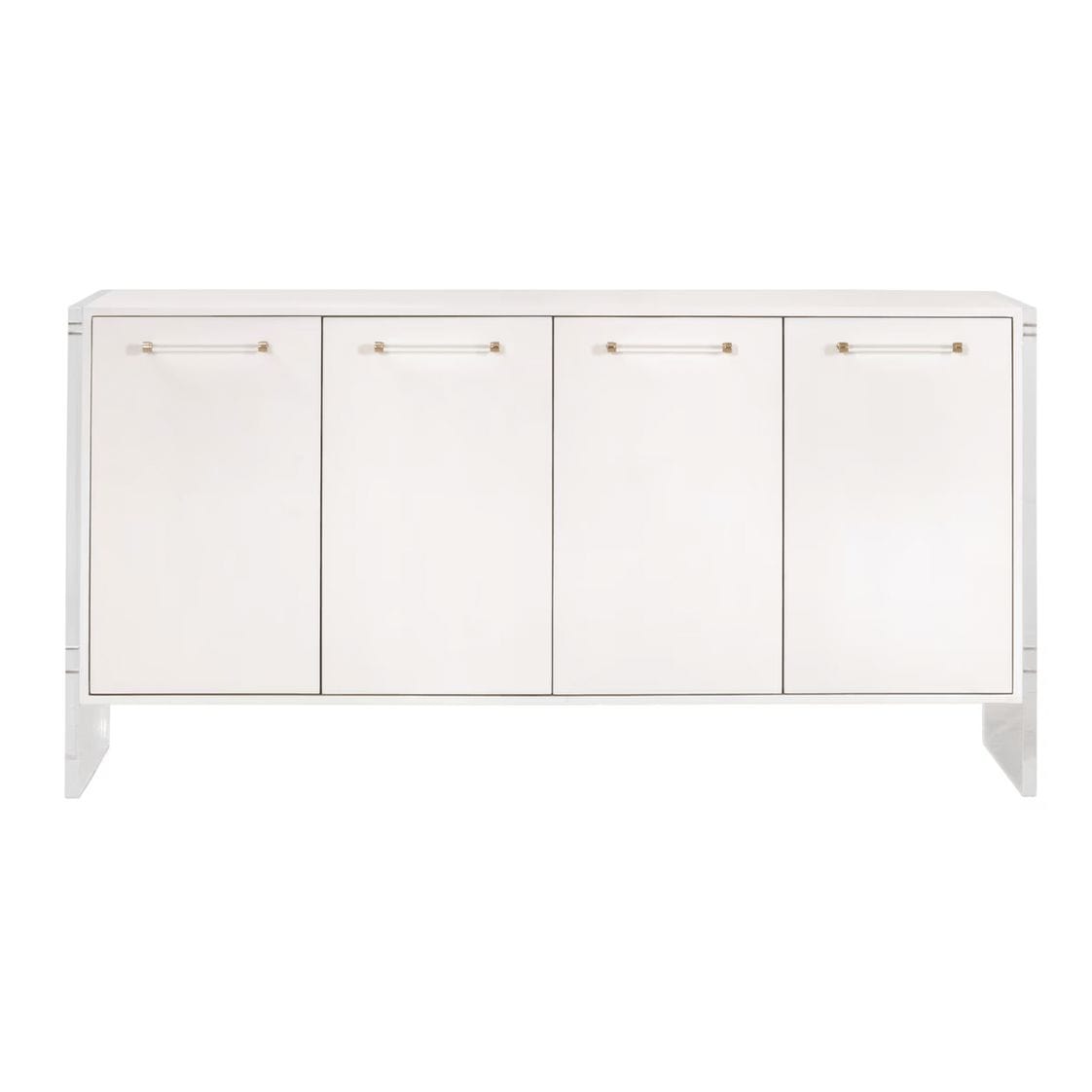 Sonia Pearl Shagreen & Lucite Media Sideboard with clear acrylic handles and brushed brass accents.