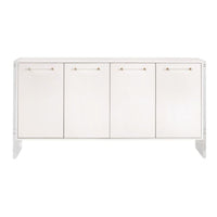 Sonia Pearl Shagreen & Lucite Media Sideboard with clear acrylic handles and brushed brass accents.