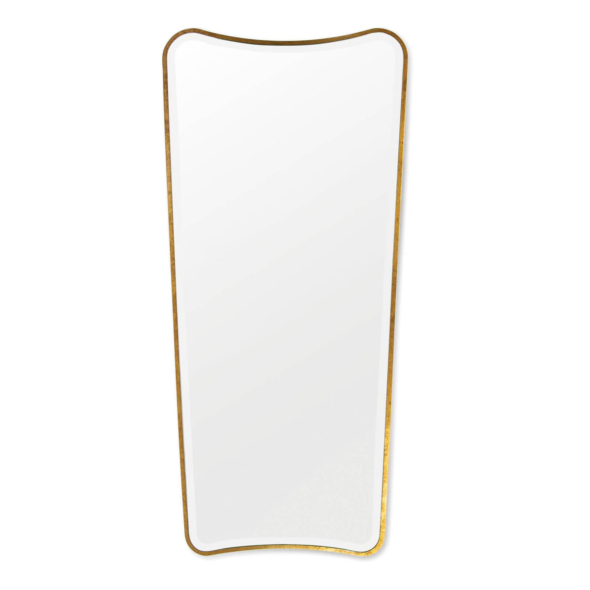 Sonnet dressing room mirror with a tall, rectangular beveled glass and a distressed gold leaf frame.