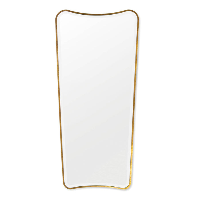 Sonnet dressing room mirror with a tall, rectangular beveled glass and a distressed gold leaf frame.