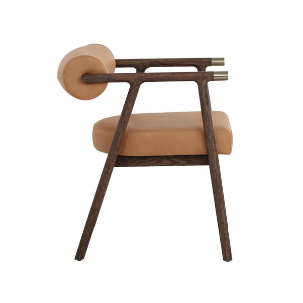 Sova Camel Leather & Brown Oak Dining Armchair - Chair Detail | Bone & Brass