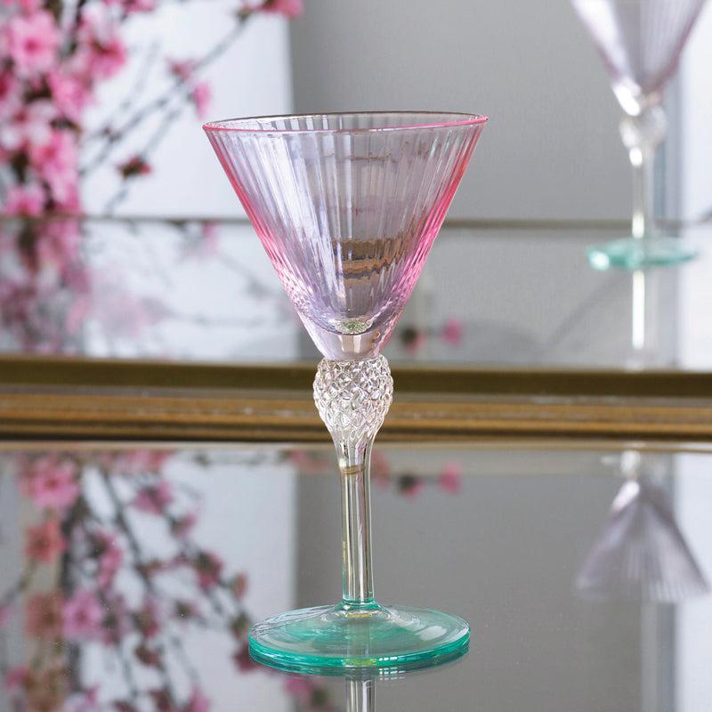 Aquarelle Pink | Yellow | Green Martini Glasses Set of 4 - Glass Detail | Bone & Brass